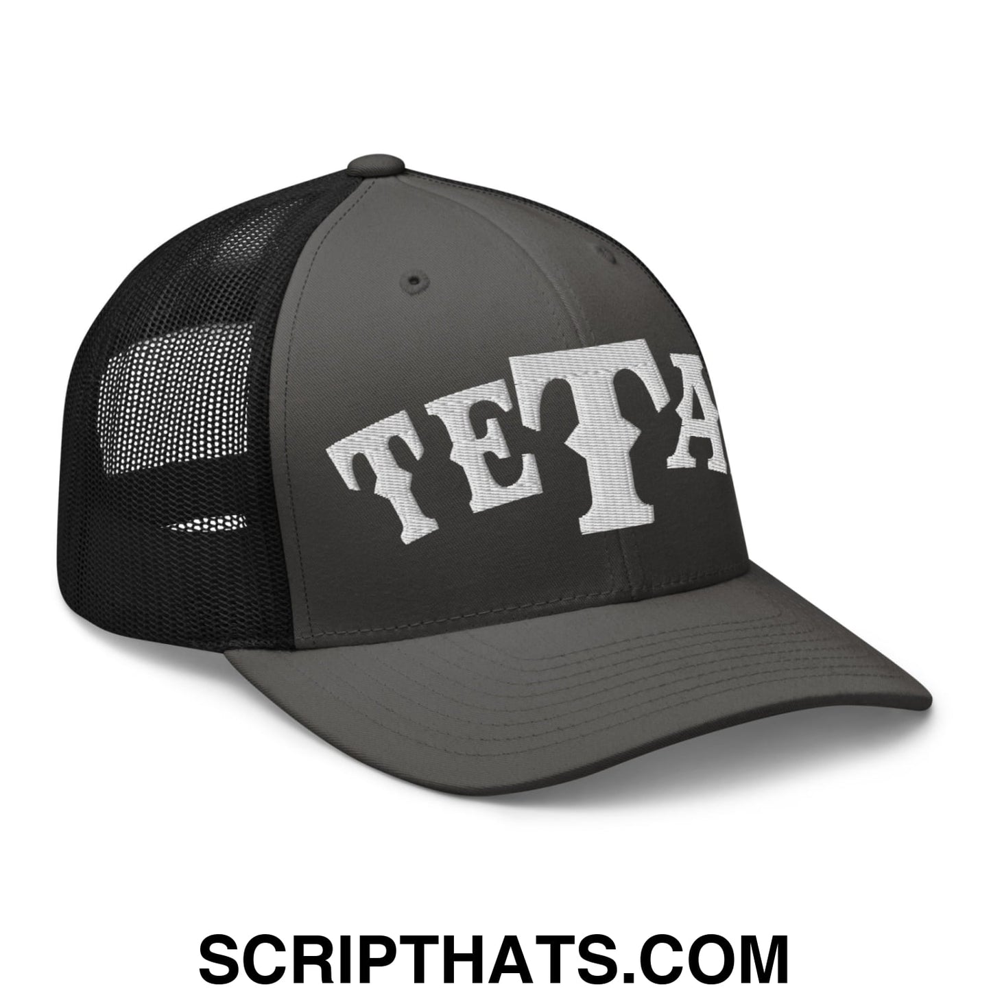 Texas Tetas Embroidered Mesh Trucker Hat Charcoal Black