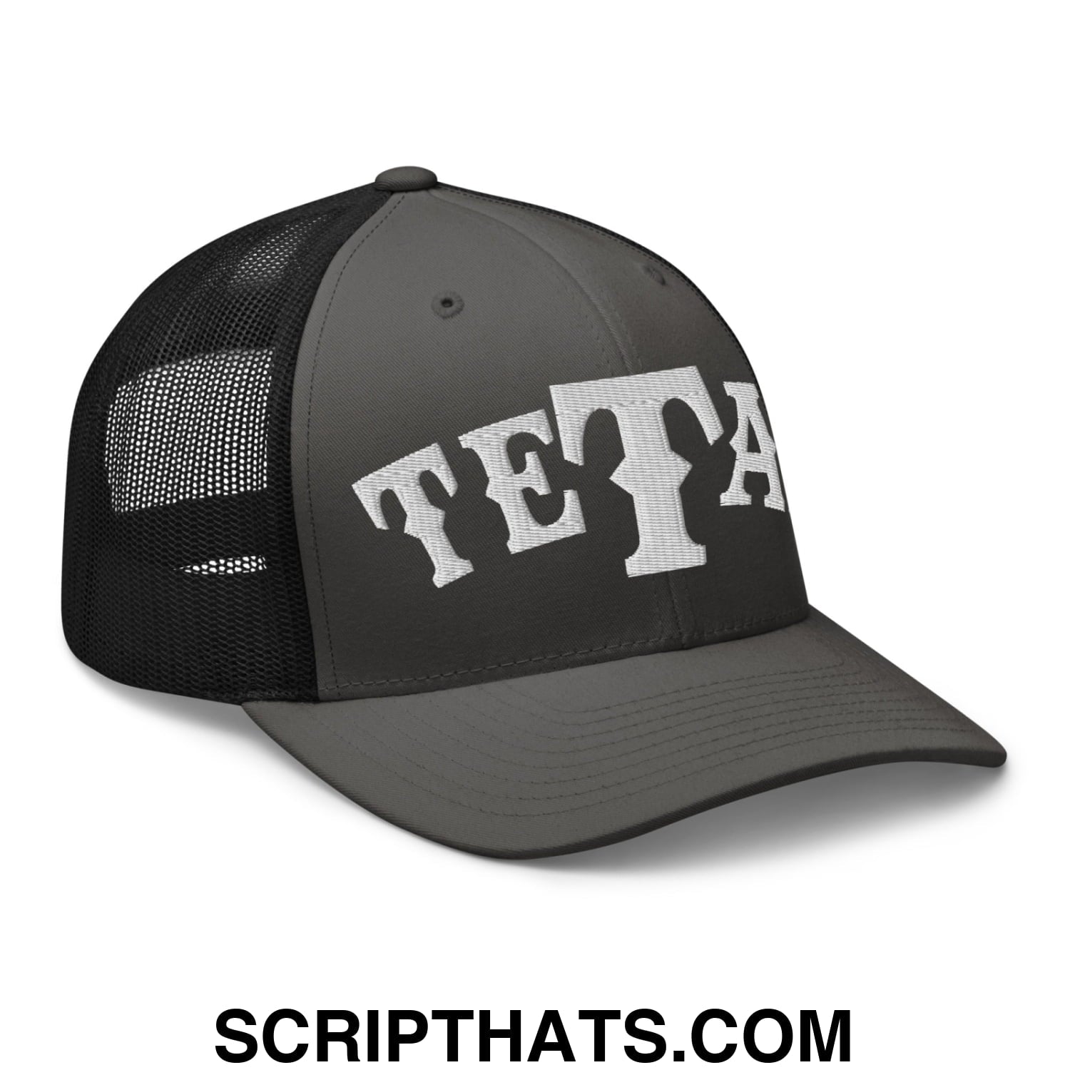 Texas Tetas Embroidered Mesh Trucker Hat Charcoal Black