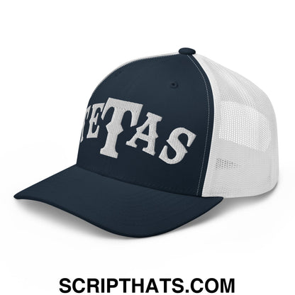 Texas Tetas Embroidered Mesh Trucker Hat Navy White