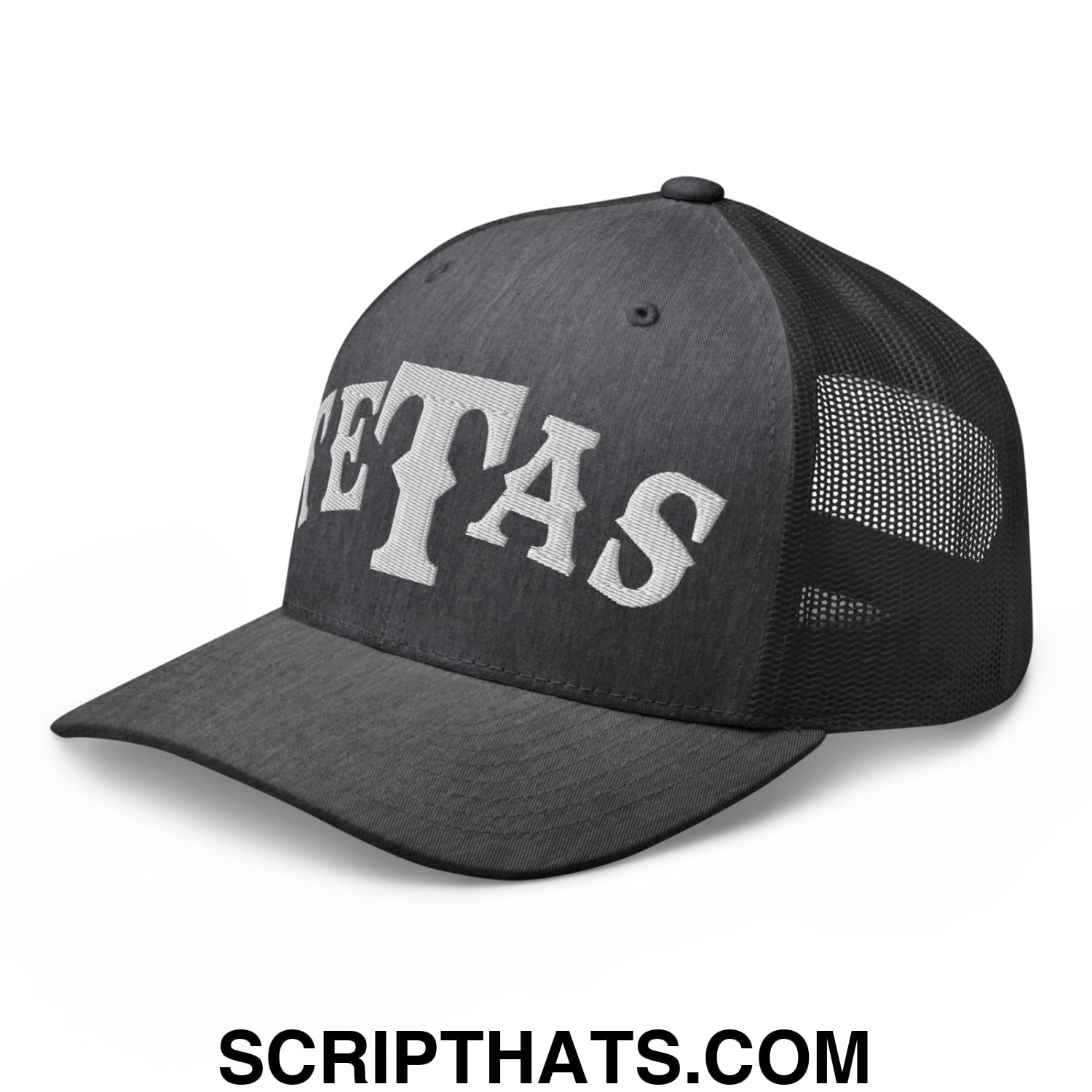 Texas Tetas Embroidered Mesh Trucker Hat Dark Heather Gray