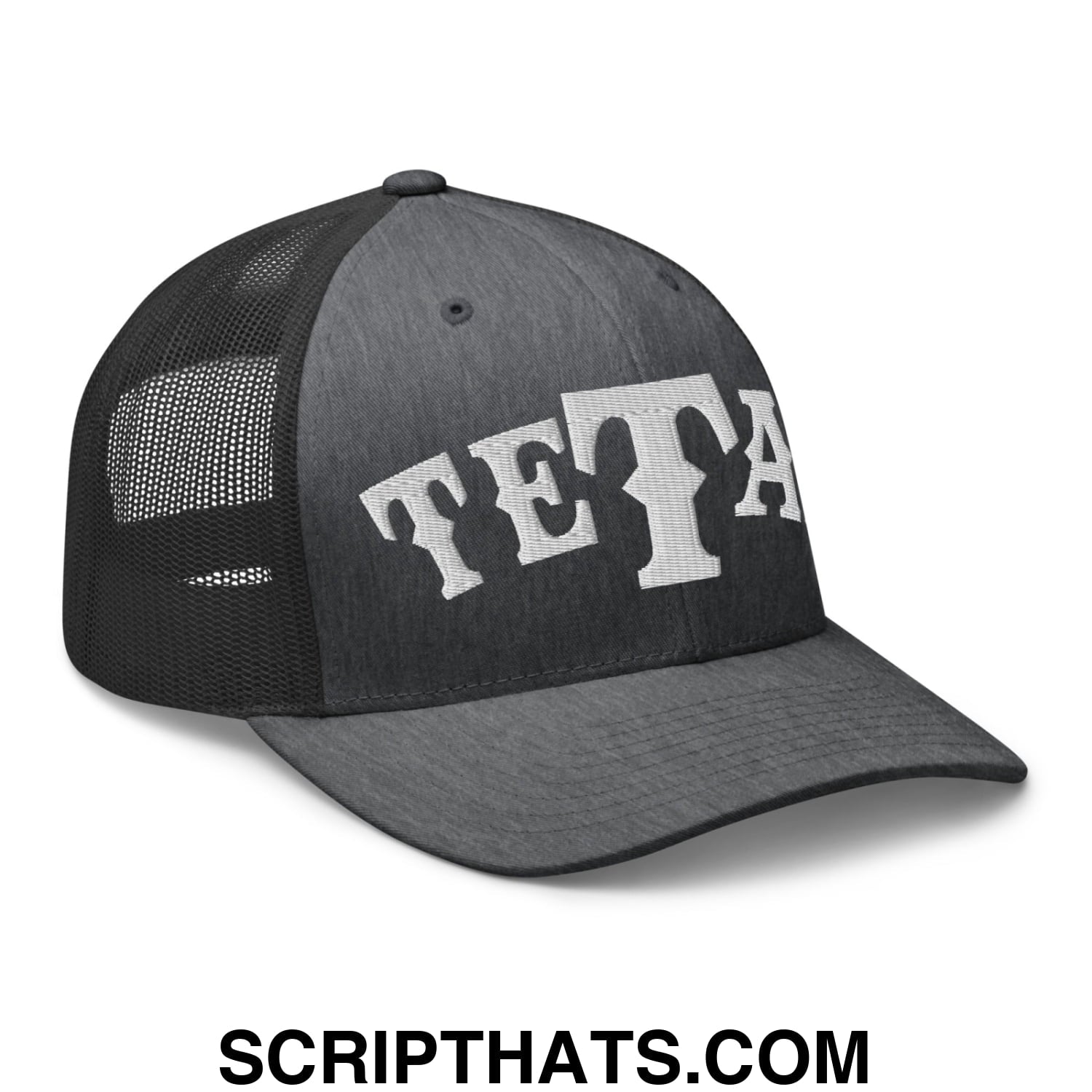 Texas Tetas Embroidered Mesh Trucker Hat Dark Heather Gray