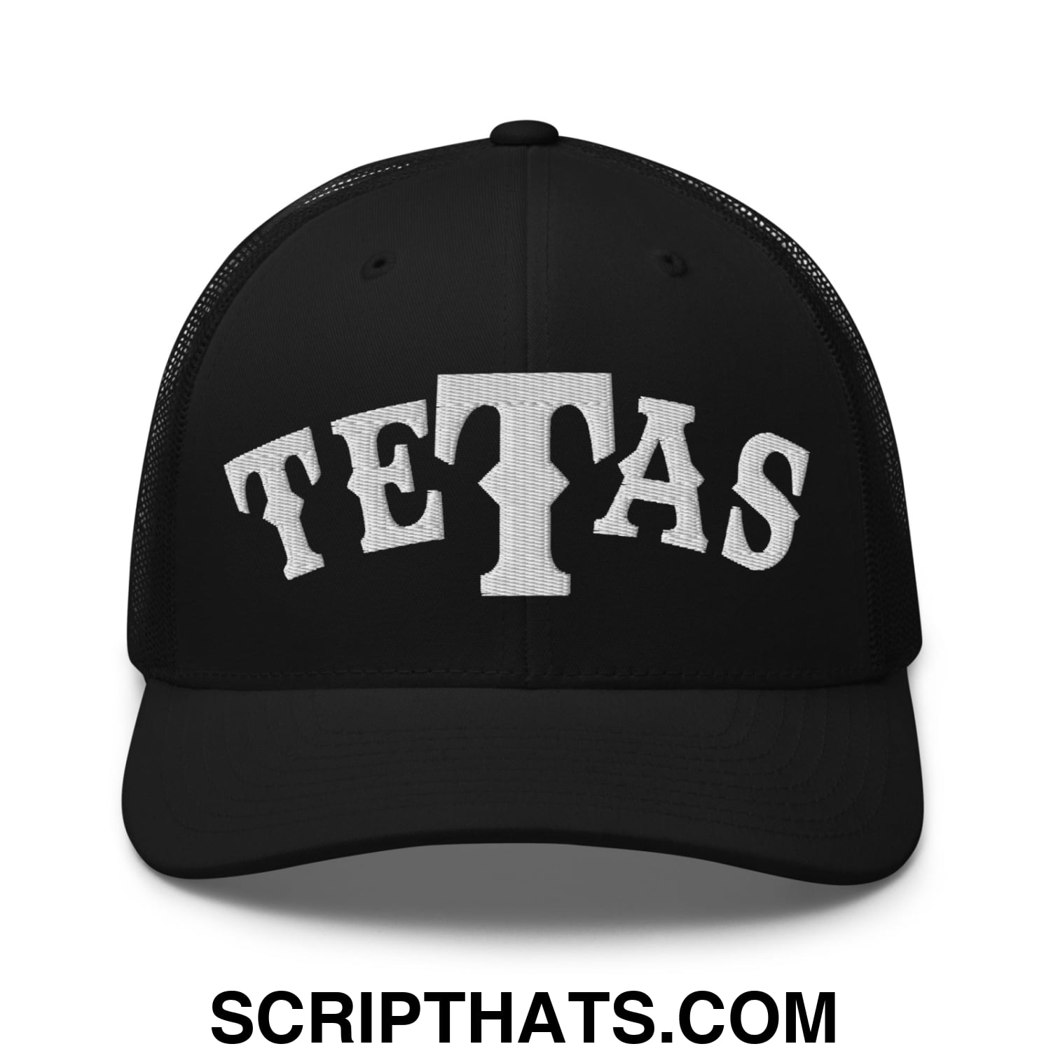 Texas Tetas Embroidered Mesh Trucker Hat Black