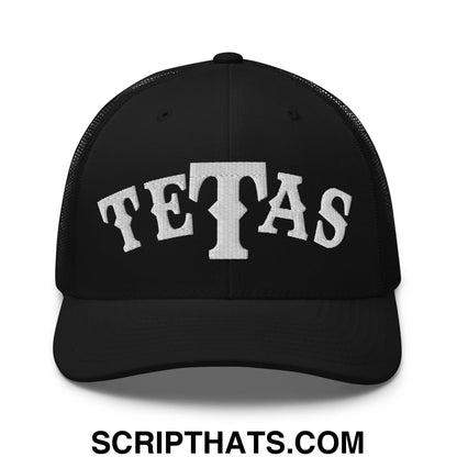 Texas Tetas Embroidered Mesh Trucker Hat Black