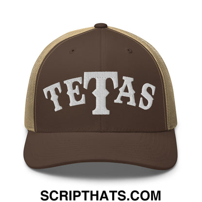 Texas Tetas Embroidered Mesh Trucker Hat Brown Khaki
