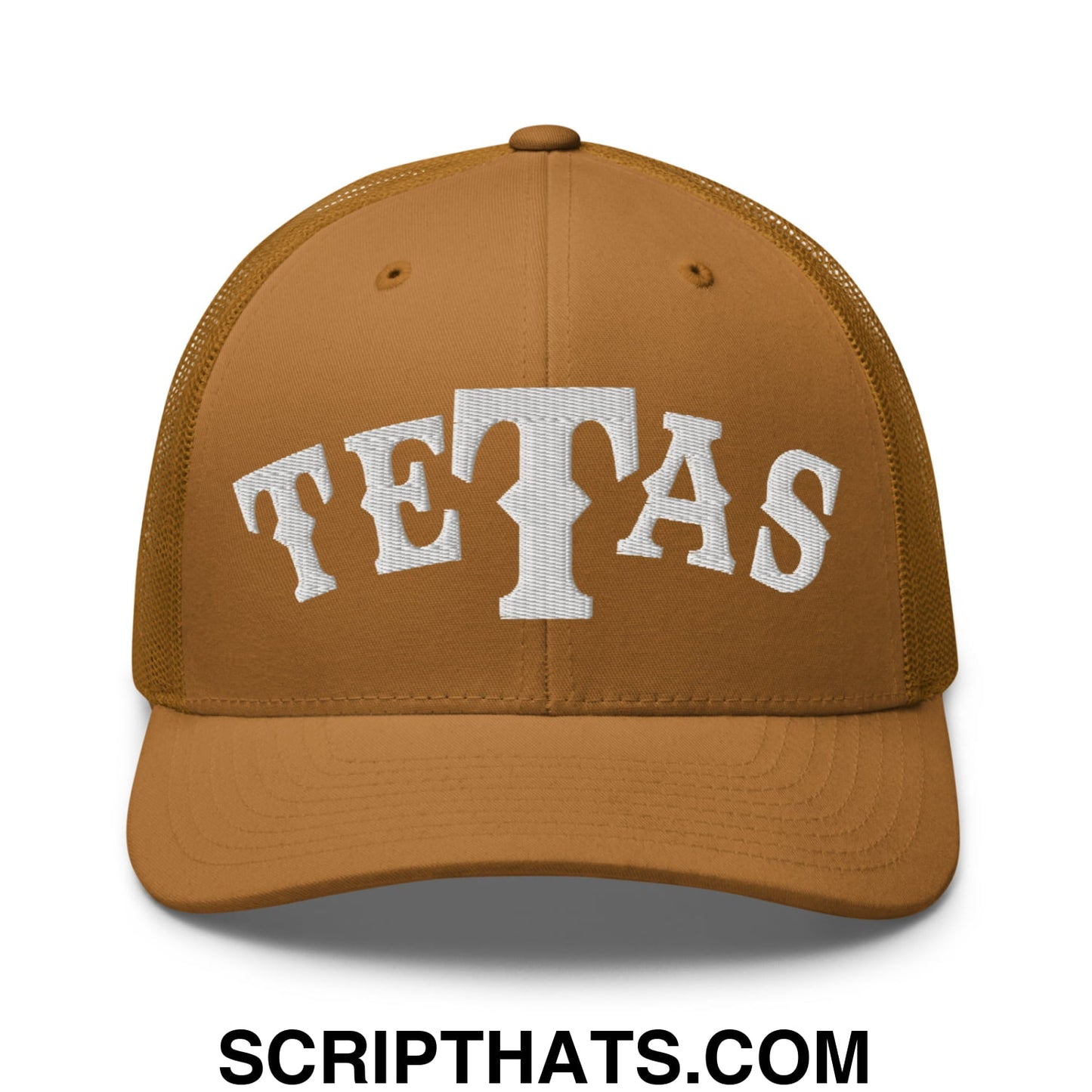 Texas Tetas Embroidered Mesh Trucker Hat Caramel