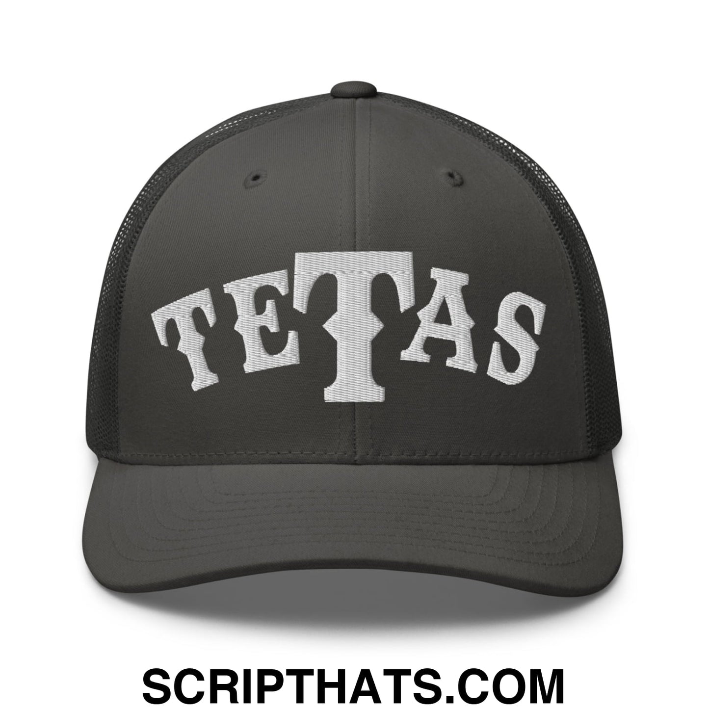 Texas Tetas Embroidered Mesh Trucker Hat Charcoal