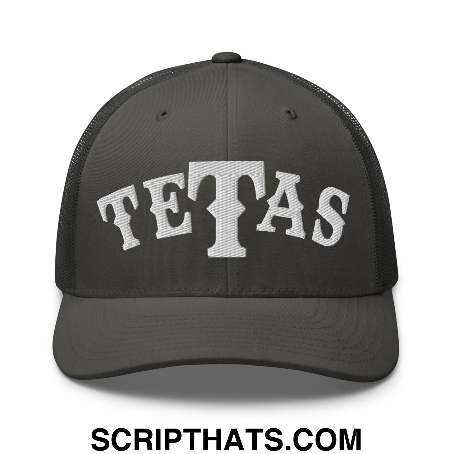 Texas Tetas Embroidered Mesh Trucker Hat Charcoal