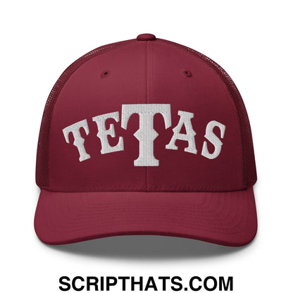 Texas Tetas Embroidered Mesh Trucker Hat Cranberry