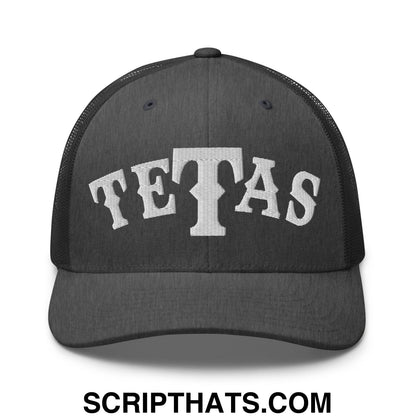 Texas Tetas Embroidered Mesh Trucker Hat Dark Heather Gray