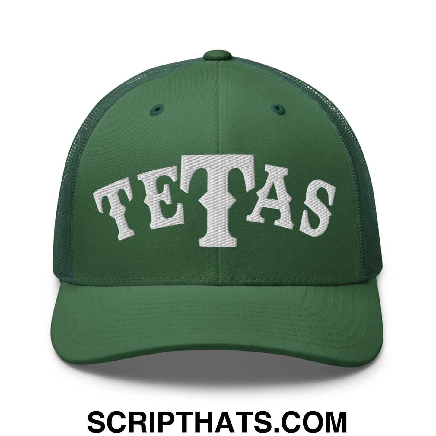 Texas Tetas Embroidered Mesh Trucker Hat Evergreen