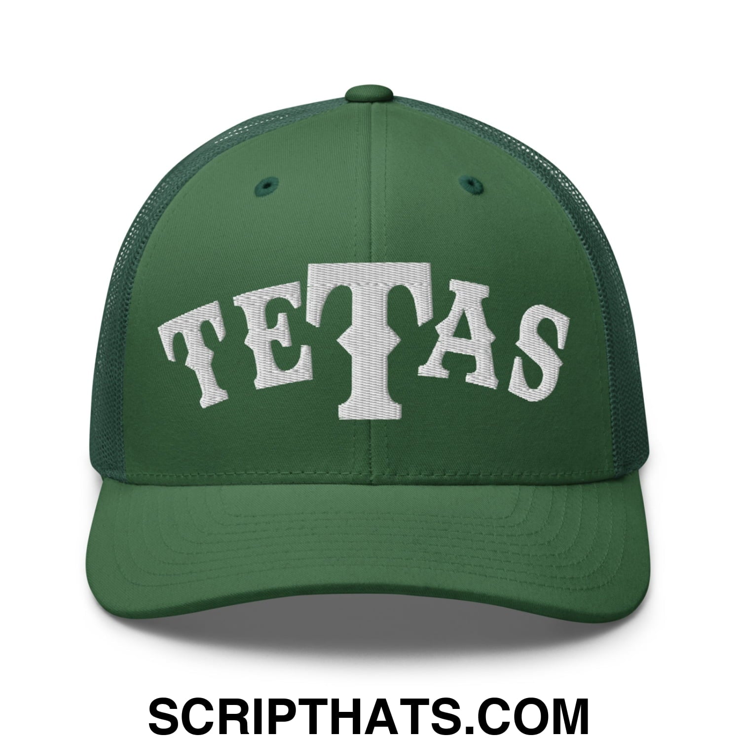 Texas Tetas Embroidered Mesh Trucker Hat Evergreen