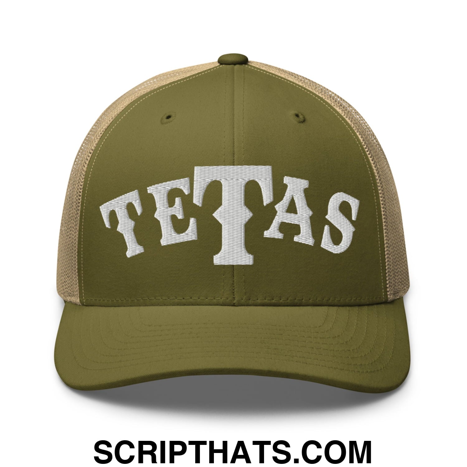 Texas Tetas Embroidered Mesh Trucker Hat Moss Khaki