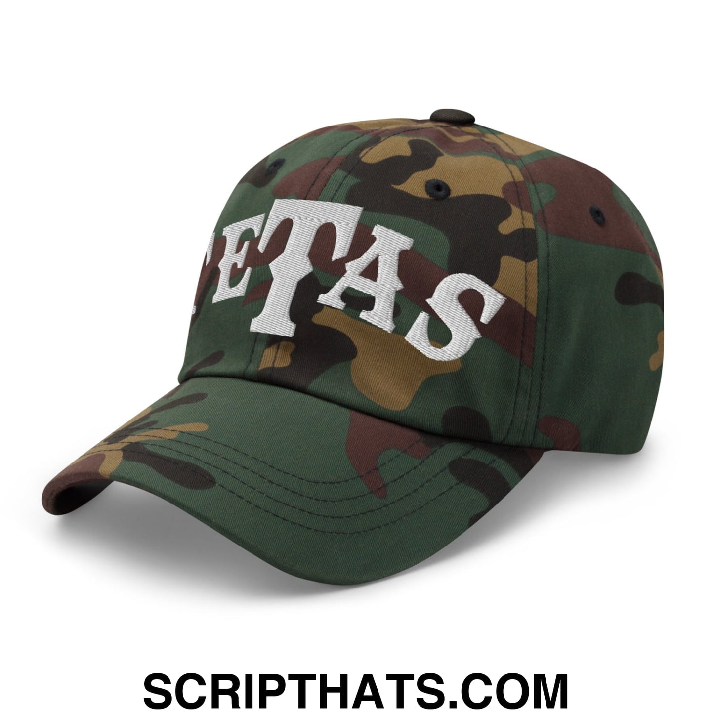 Texas Tetas Embroidered Unstructured Dad Hat Green Camo