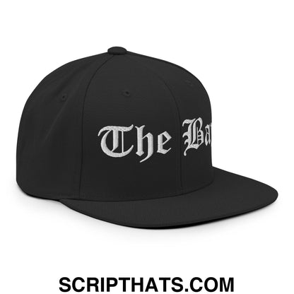 The Bay Old English Embroidered Flat Bill Brim Snapback Hat Black