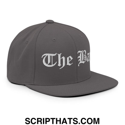 The Bay Old English Embroidered Flat Bill Brim Snapback Hat Dark Grey