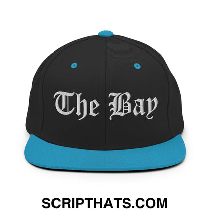 The Bay Old English Embroidered Flat Bill Brim Snapback Hat Black Teal