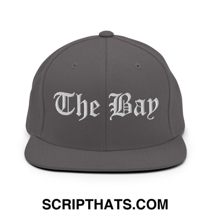The Bay Old English Embroidered Flat Bill Brim Snapback Hat Dark Grey