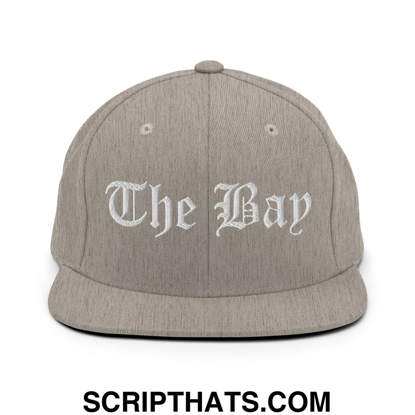 The Bay Old English Embroidered Flat Bill Brim Snapback Hat Heather Grey
