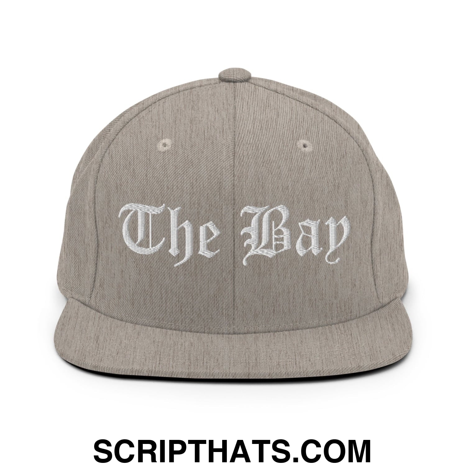 The Bay Old English Embroidered Flat Bill Brim Snapback Hat Heather Grey