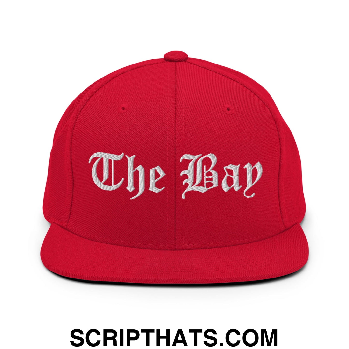 The Bay Old English Embroidered Flat Bill Brim Snapback Hat Red