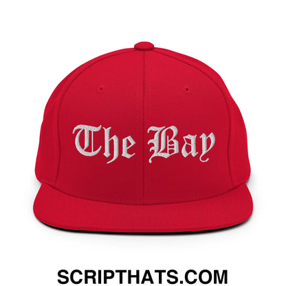 The Bay Old English Embroidered Flat Bill Brim Snapback Hat Red