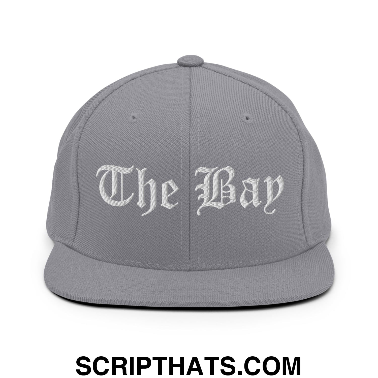 The Bay Old English Embroidered Flat Bill Brim Snapback Hat Silver