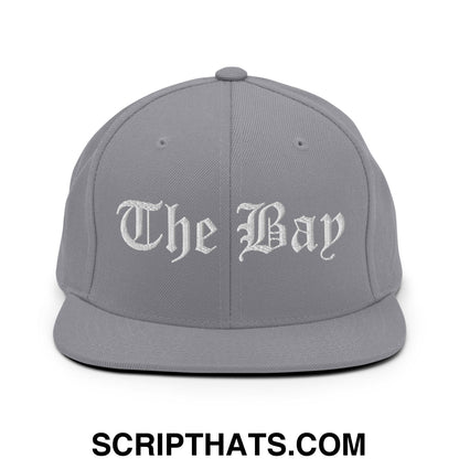 The Bay Old English Embroidered Flat Bill Brim Snapback Hat Silver