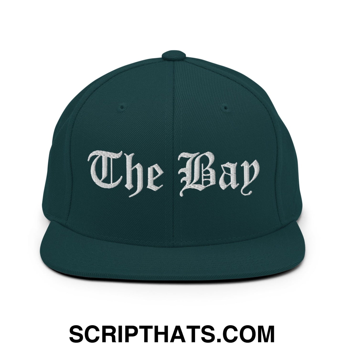 The Bay Old English Embroidered Flat Bill Brim Snapback Hat Spruce