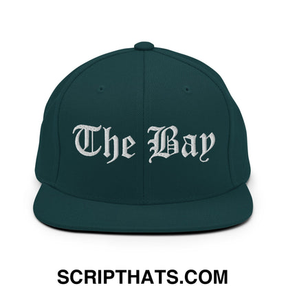 The Bay Old English Embroidered Flat Bill Brim Snapback Hat Spruce