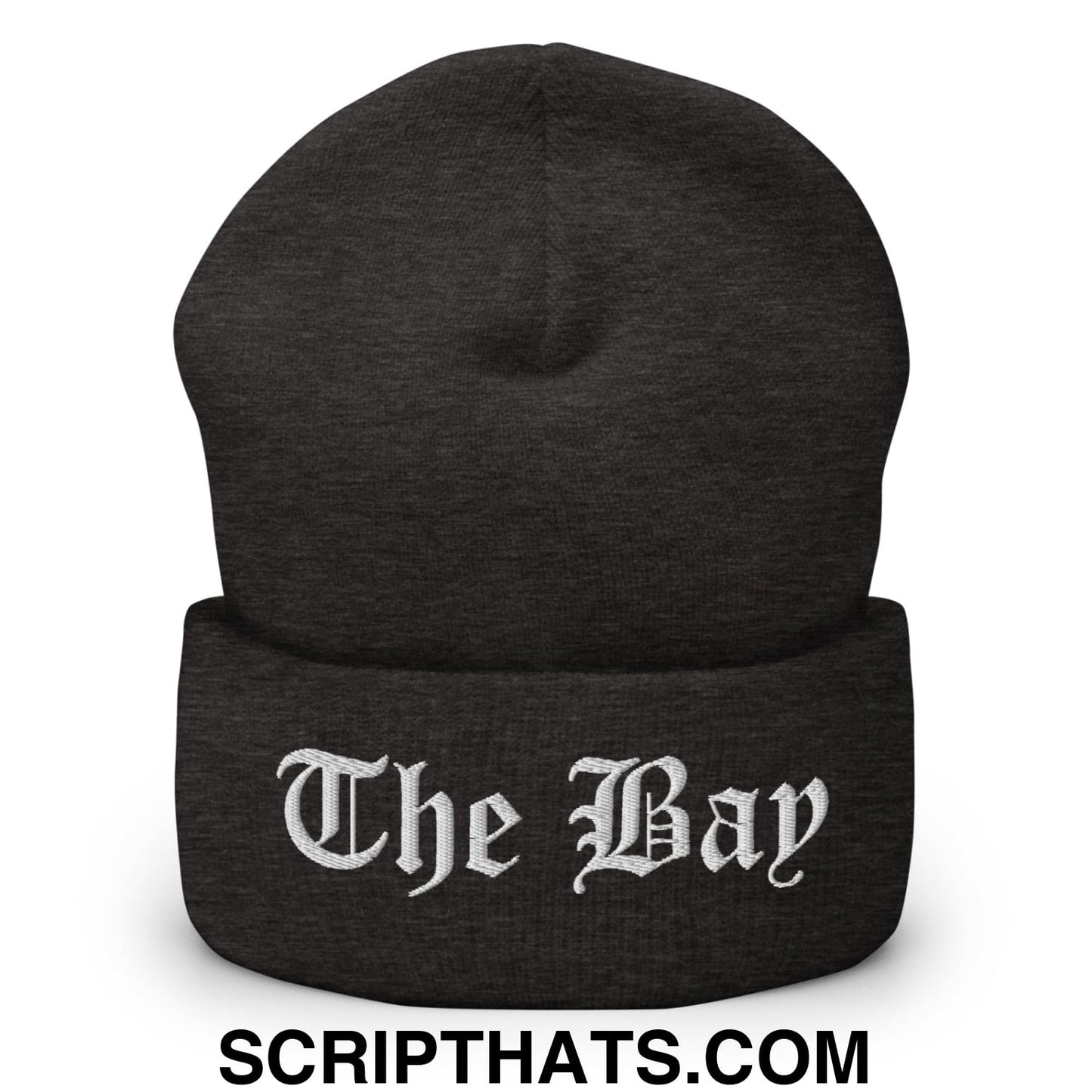 The Bay Old English Embroidered Knit Cuffed Beanie Dark Grey