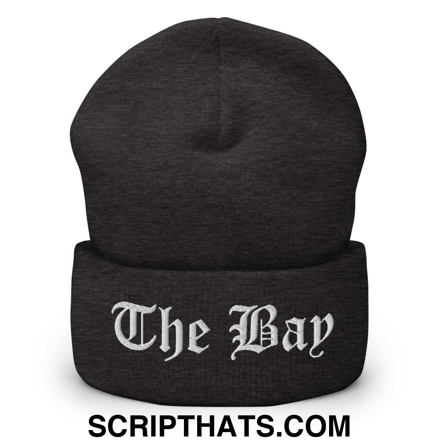 The Bay Old English Embroidered Knit Cuffed Beanie Dark Grey