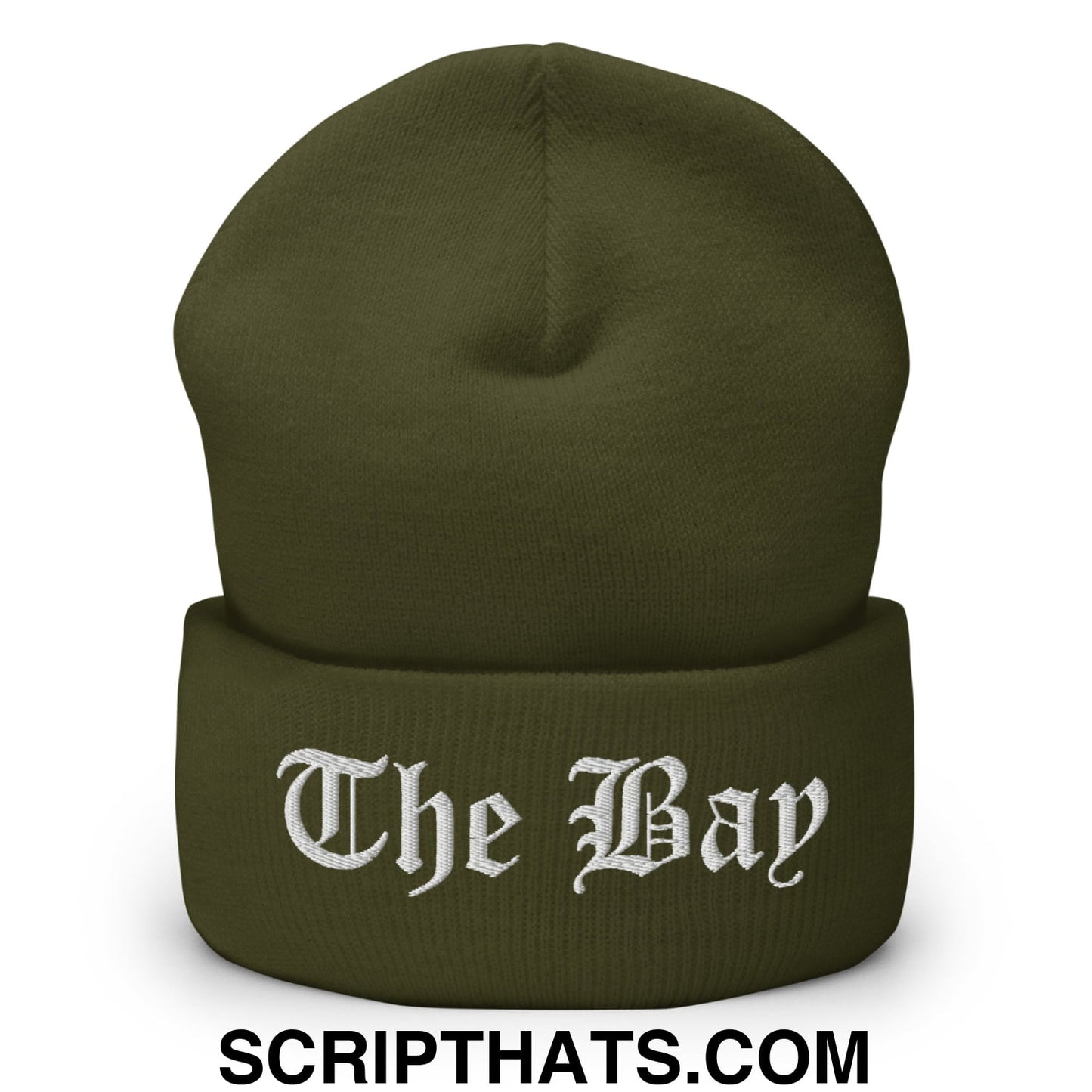 The Bay Old English Embroidered Knit Cuffed Beanie Olive