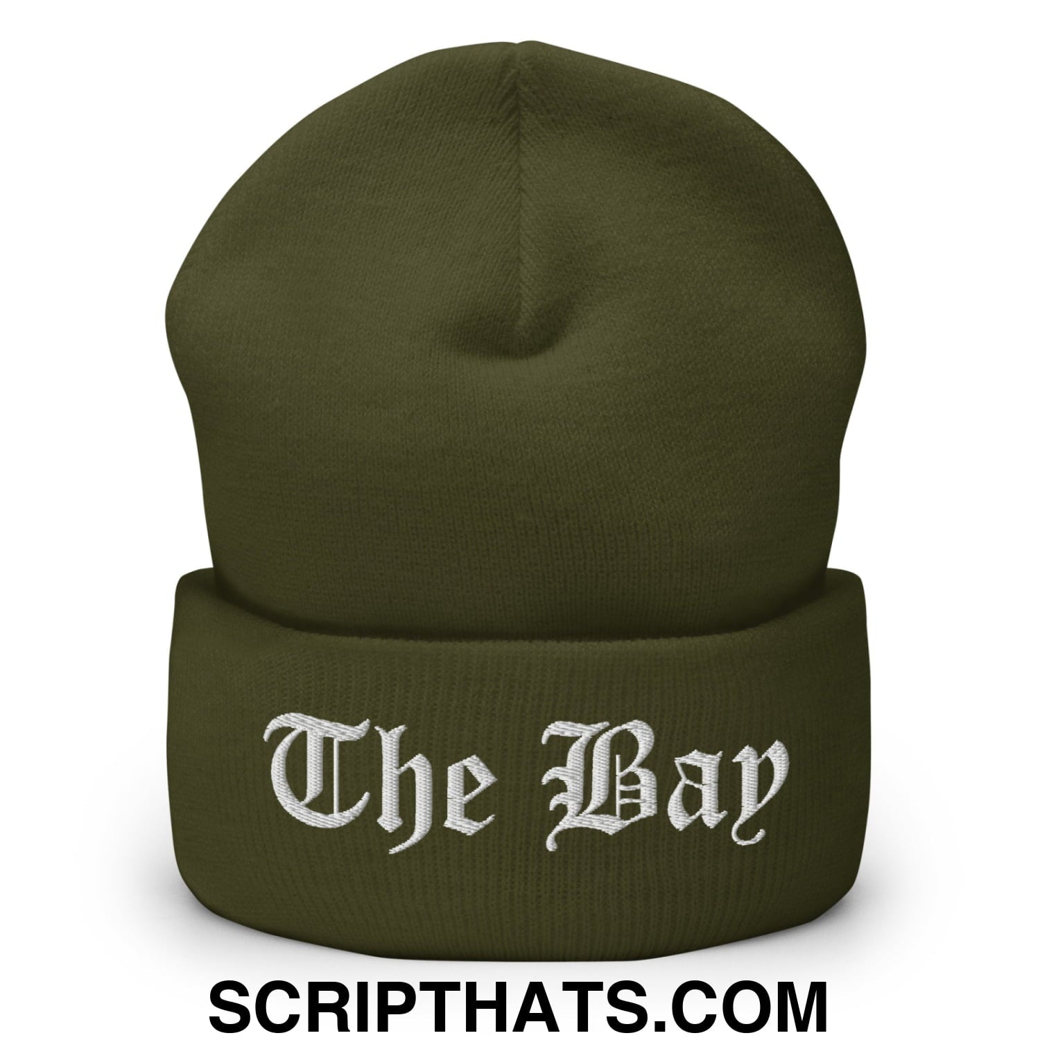 The Bay Old English Embroidered Knit Cuffed Beanie Olive