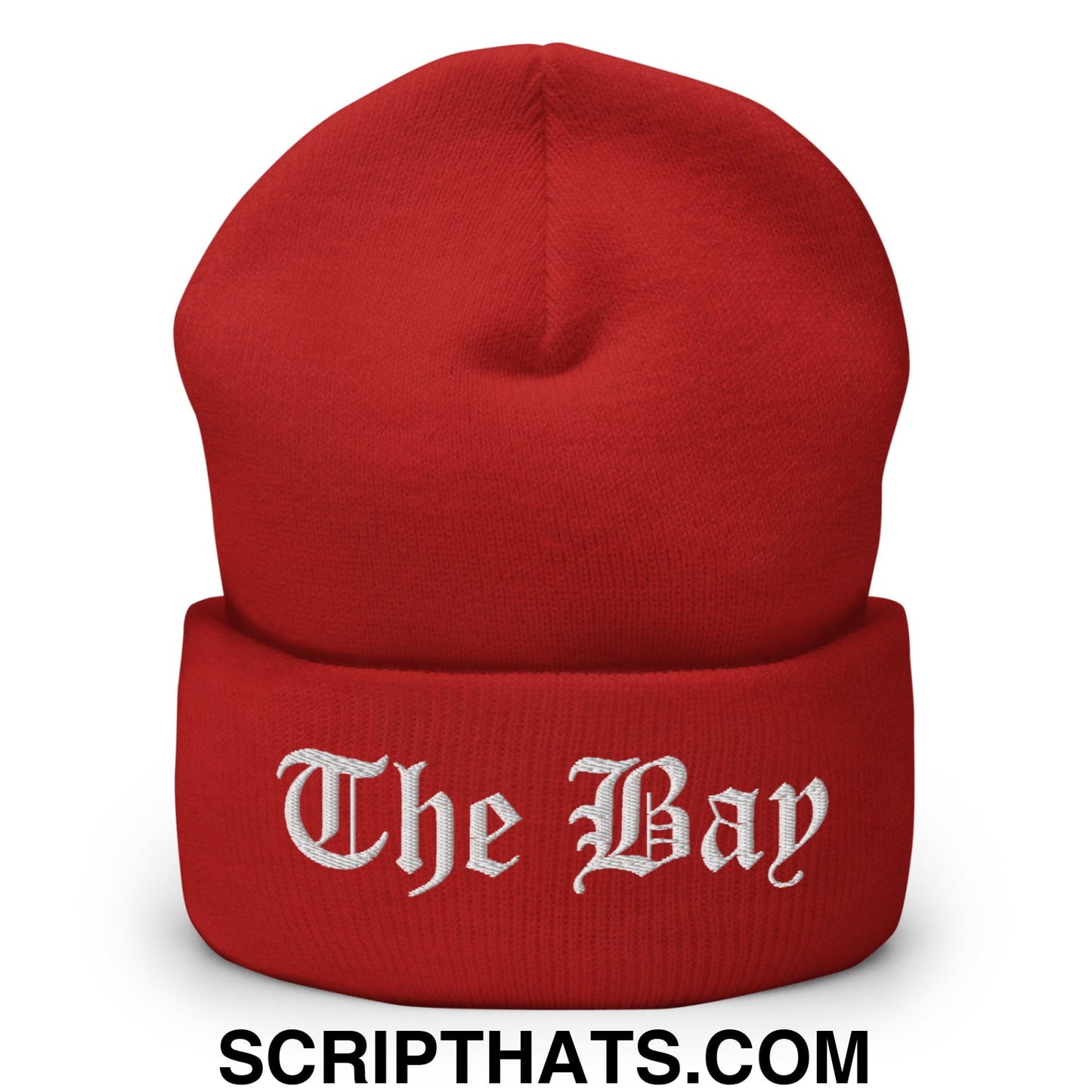 The Bay Old English Embroidered Knit Cuffed Beanie Red