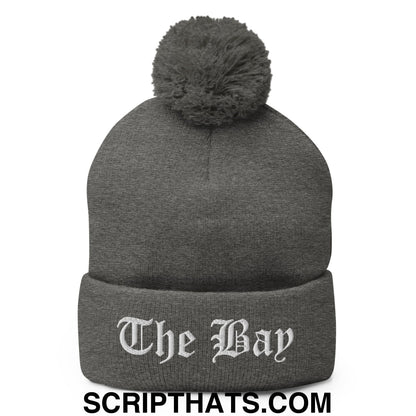 The Bay Old English Embroidered Knit Pom Pom Beanie Dark Heather Grey