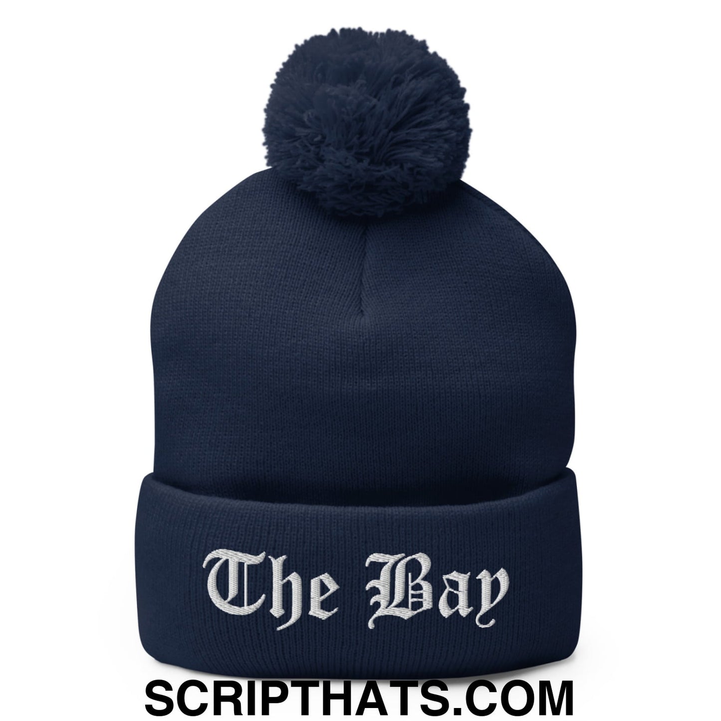 The Bay Old English Embroidered Knit Pom Pom Beanie Navy