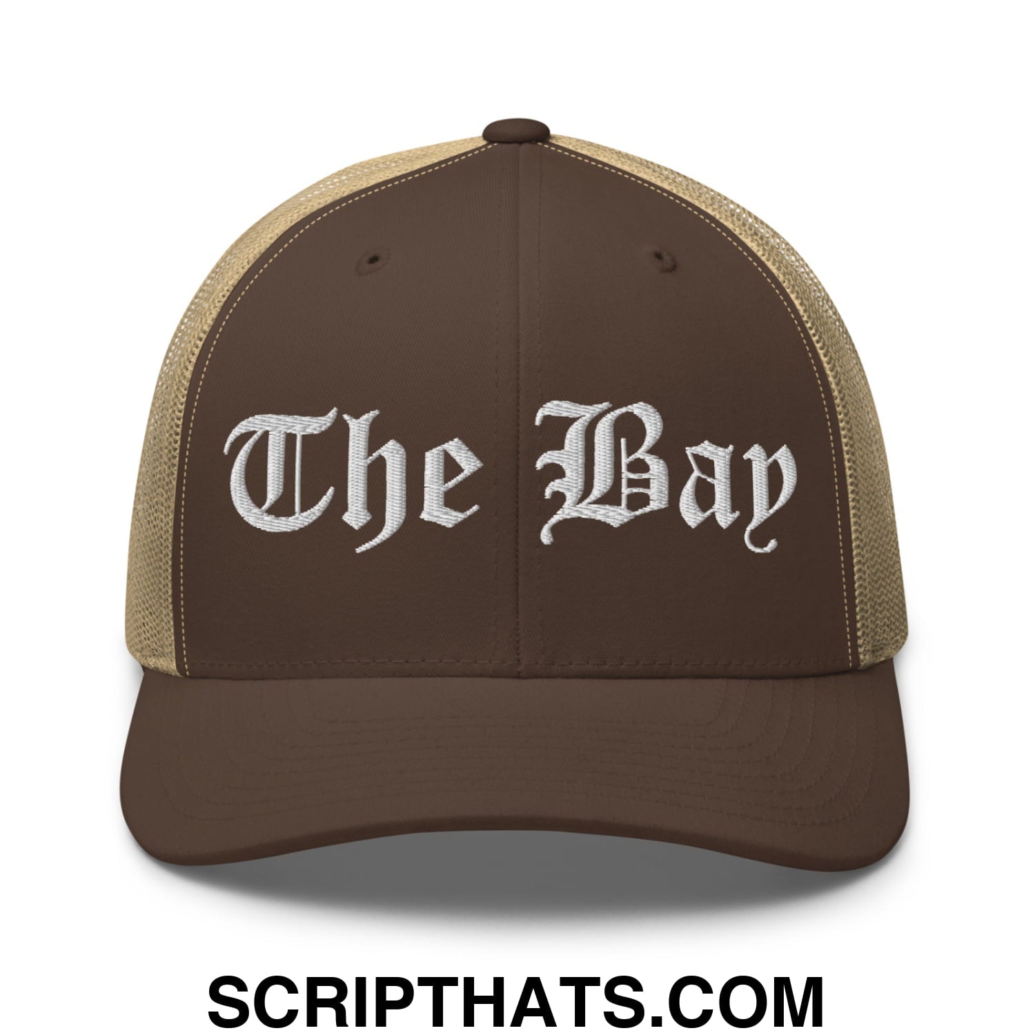 The Bay Old English Embroidered Mesh Trucker Hat Brown Khaki