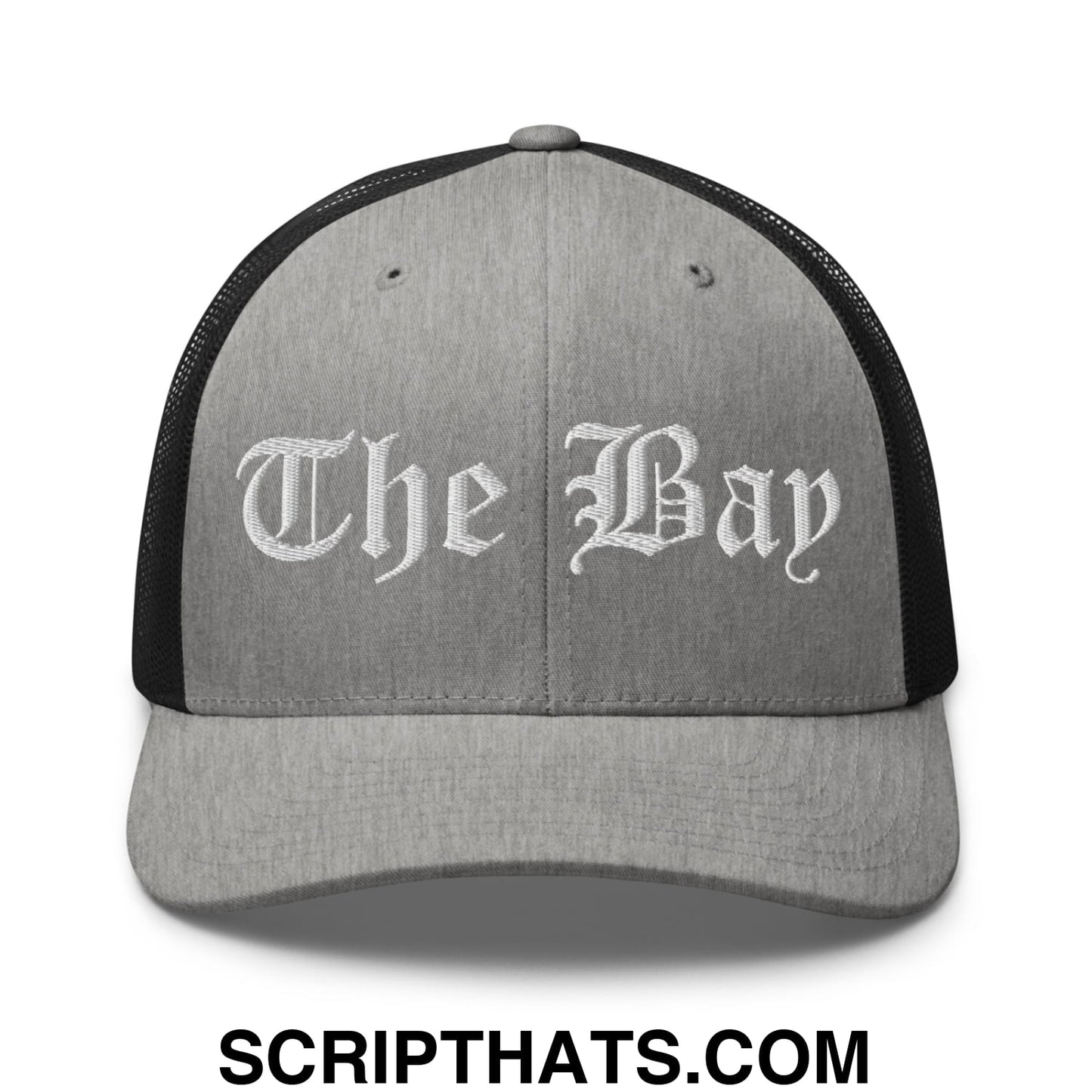 The Bay Old English Embroidered Mesh Trucker Hat Heather Black