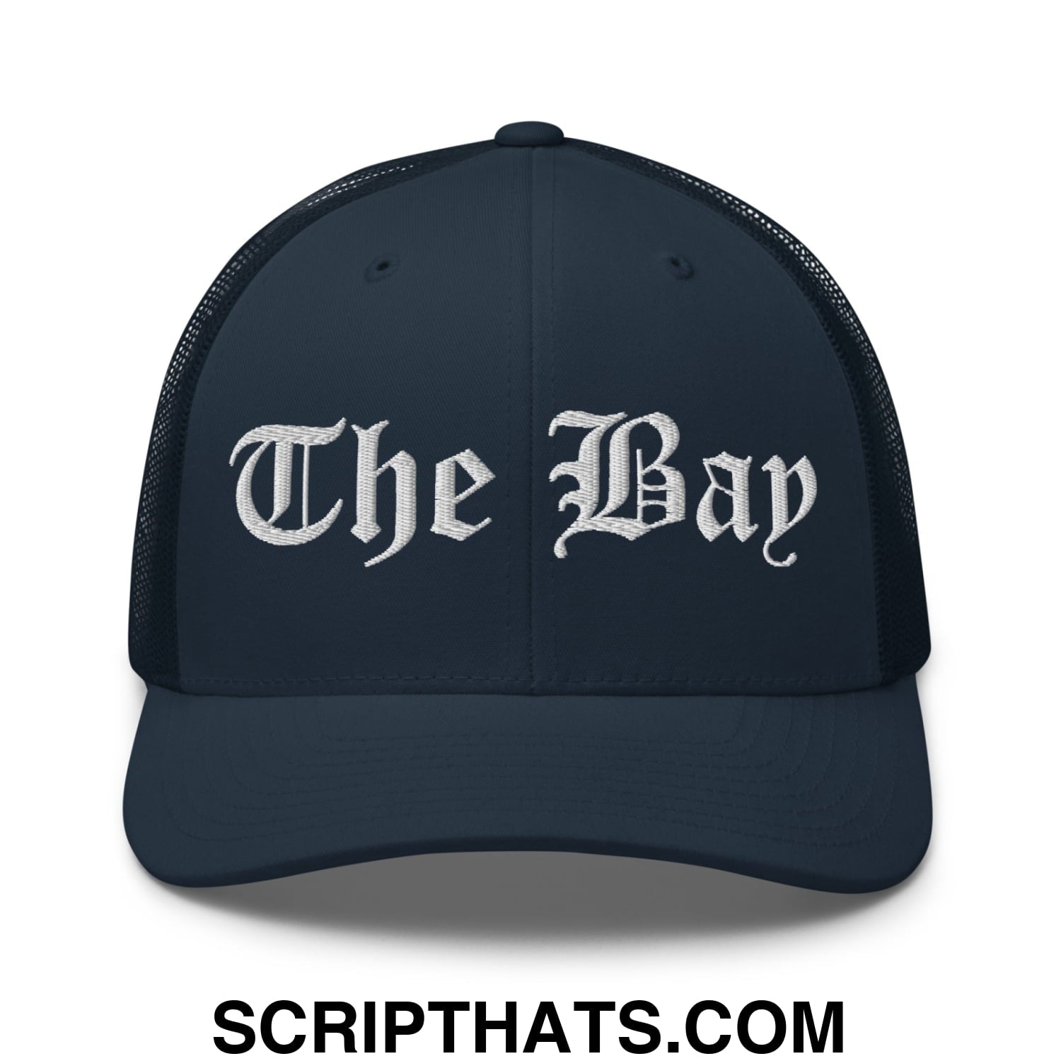 The Bay Old English Embroidered Mesh Trucker Hat Navy