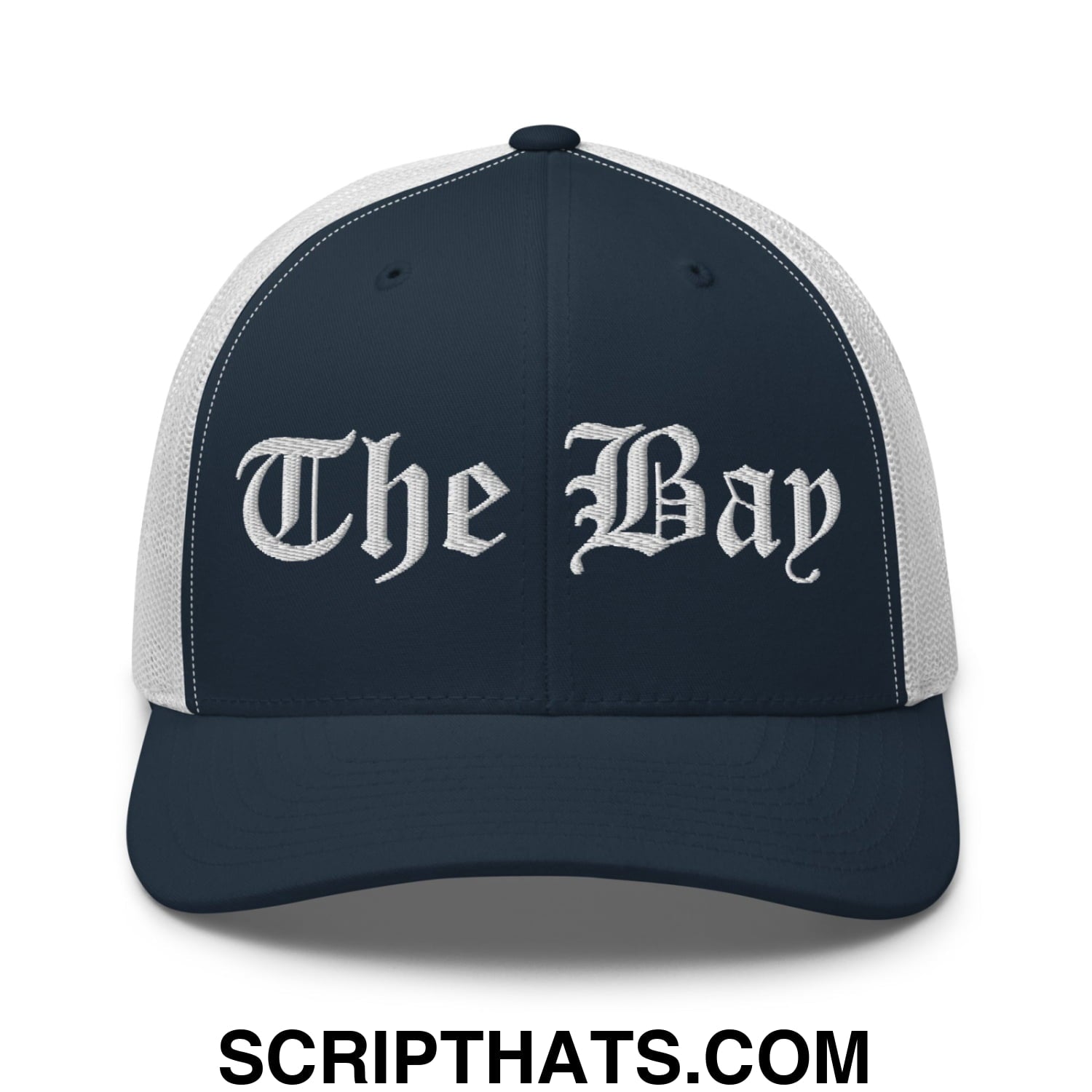 The Bay Old English Embroidered Mesh Trucker Hat Navy White