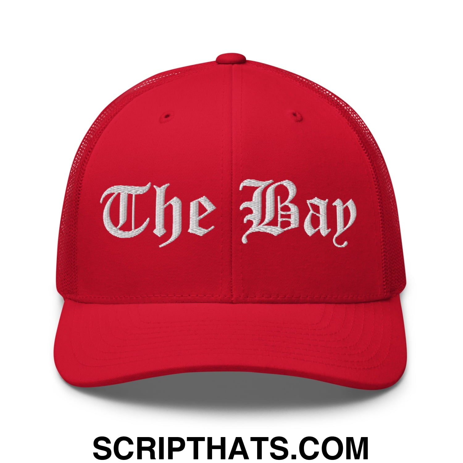 The Bay Old English Embroidered Mesh Trucker Hat Red