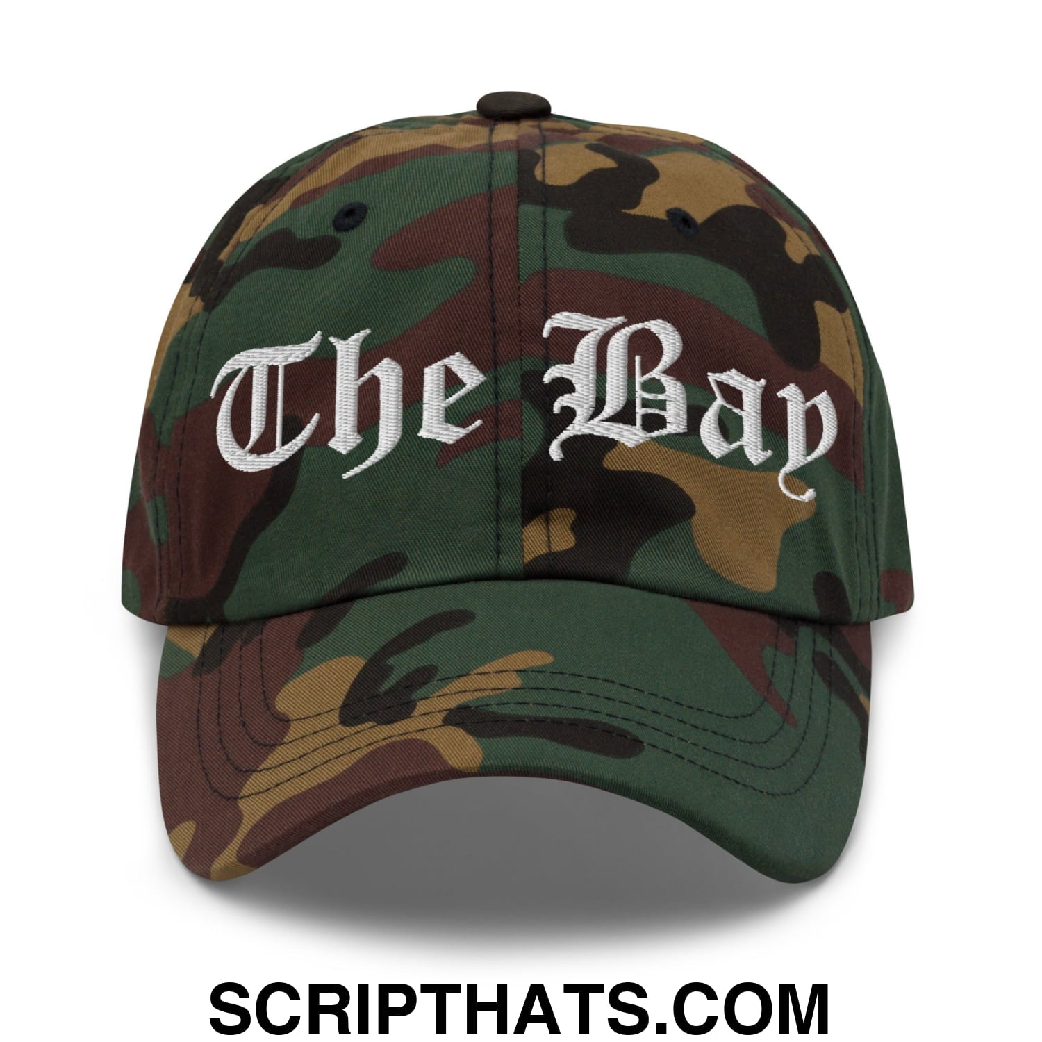 The Bay Old English Embroidered Unstructured Dad Hat Green Camo