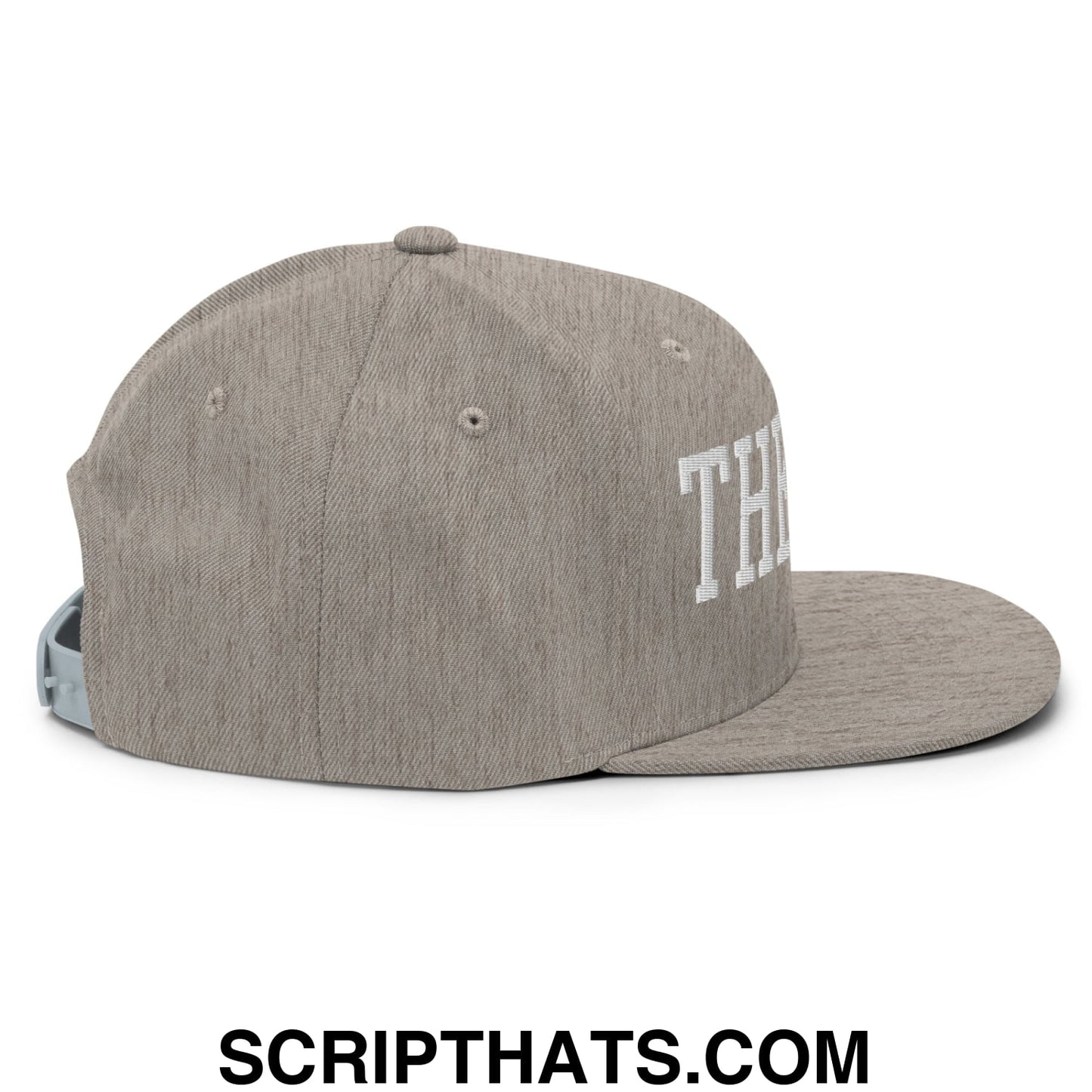 The Bay Varsity College Block Embroidered Flat Bill Brim Snapback Hat Heather Grey