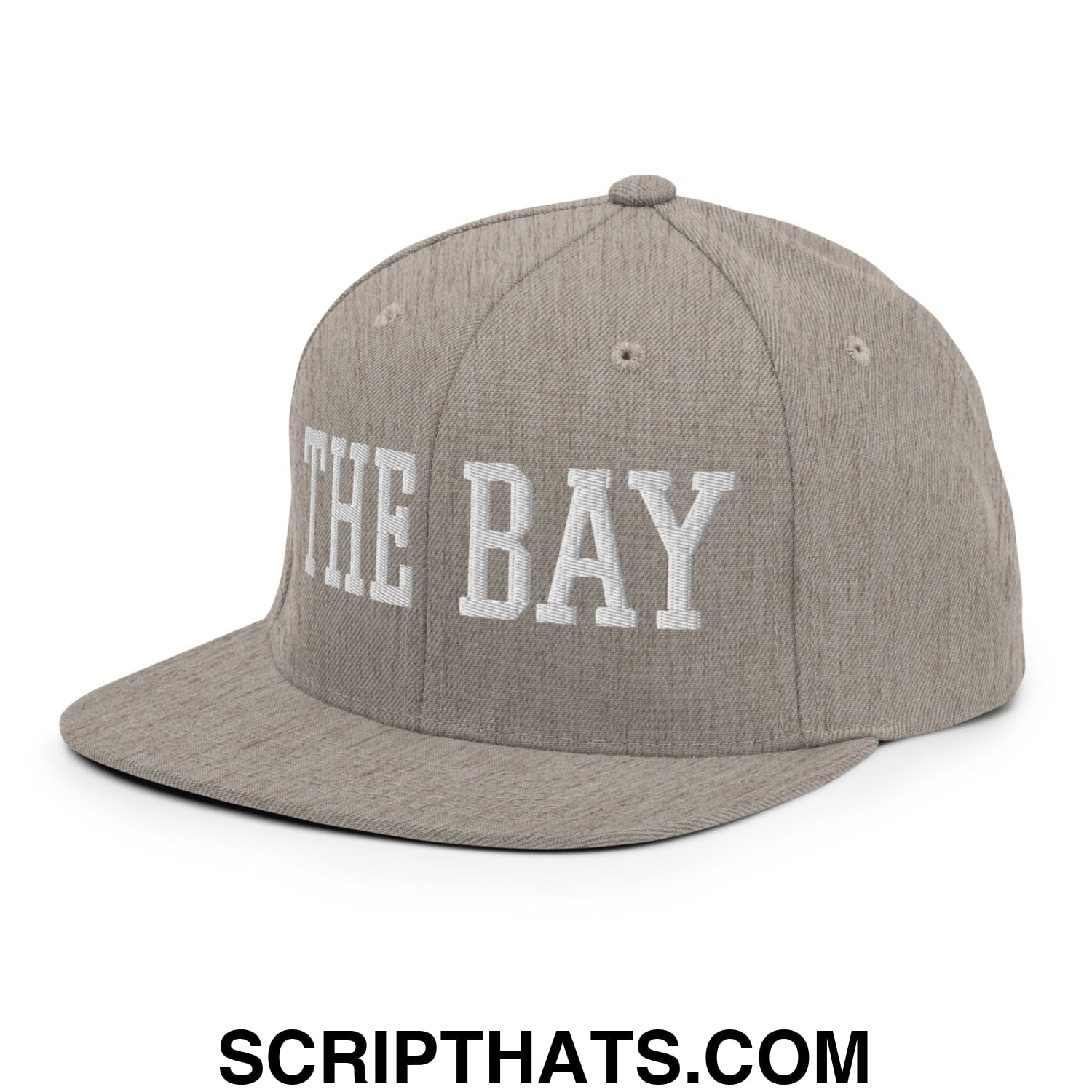 The Bay Varsity College Block Embroidered Flat Bill Brim Snapback Hat Heather Grey
