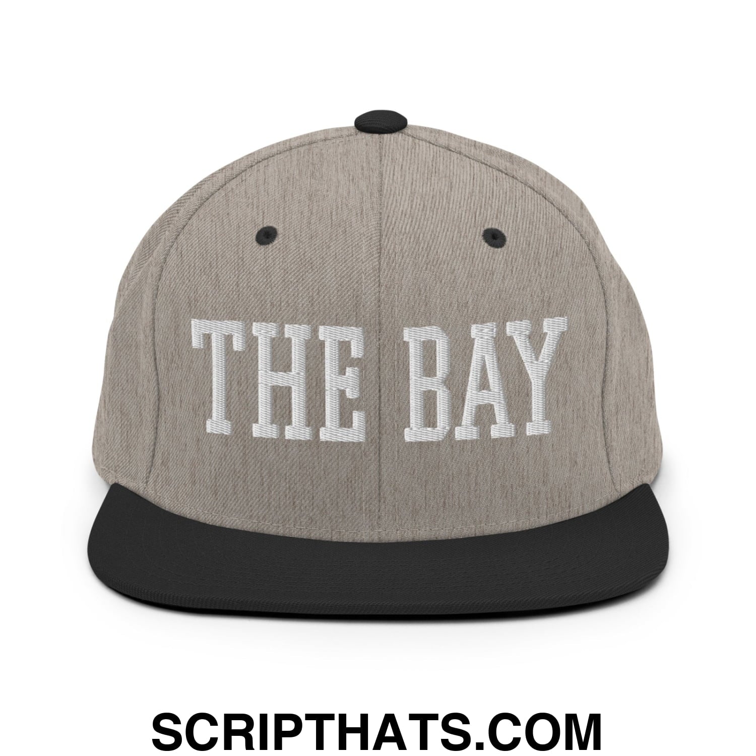 The Bay Varsity College Block Embroidered Flat Bill Brim Snapback Hat Heather Black