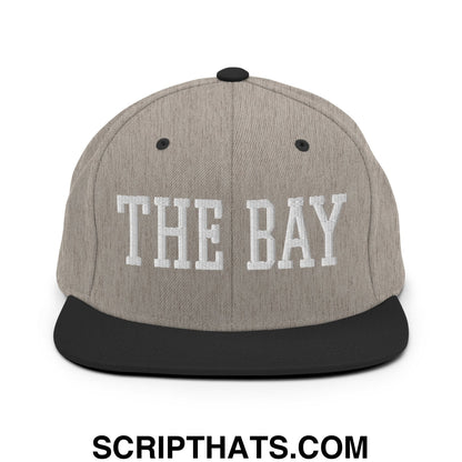 The Bay Varsity College Block Embroidered Flat Bill Brim Snapback Hat Heather Black
