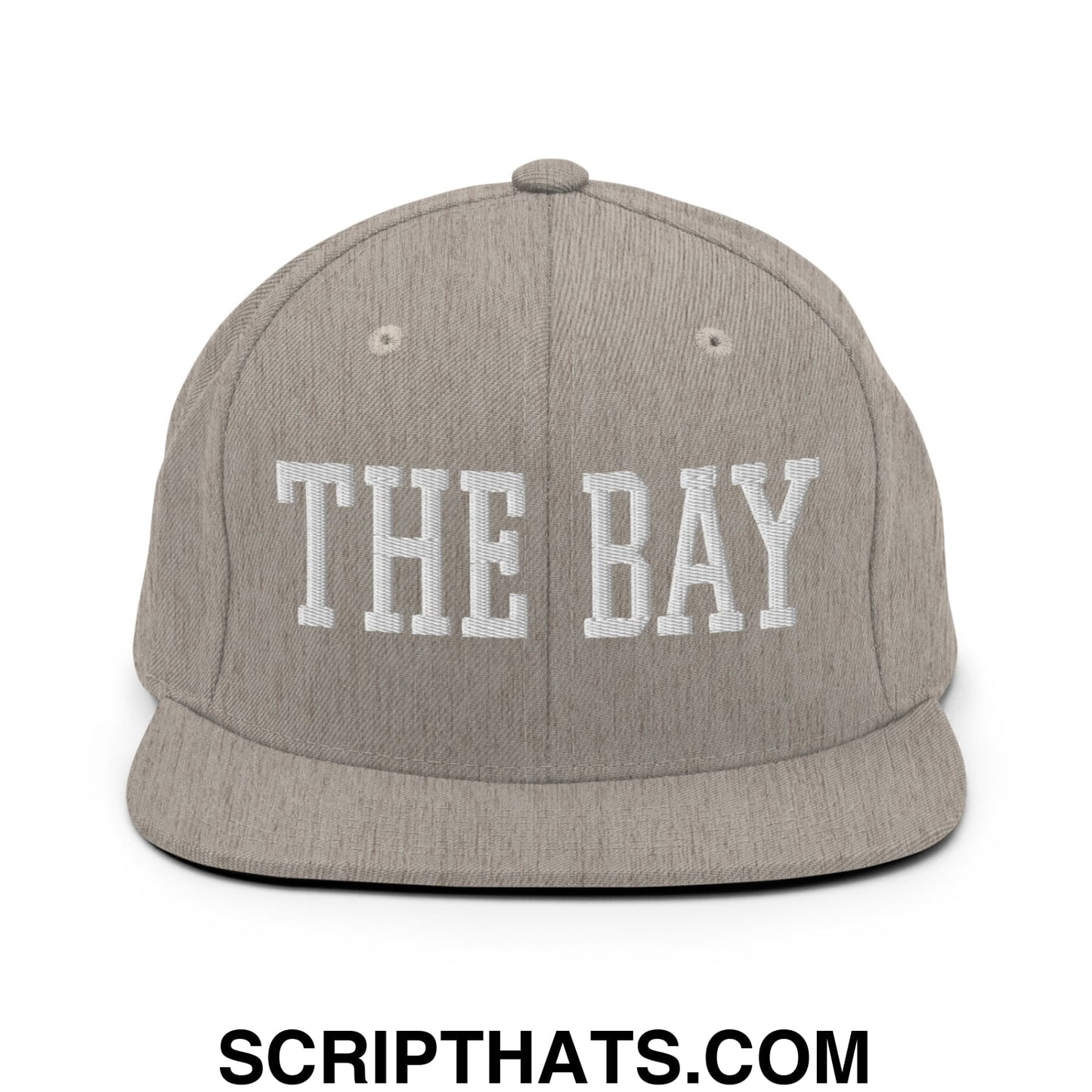 The Bay Varsity College Block Embroidered Flat Bill Brim Snapback Hat Heather Grey
