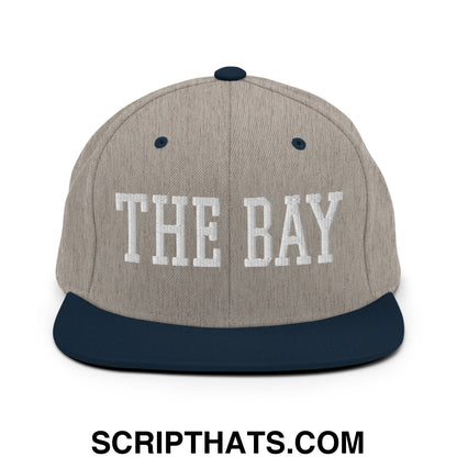 The Bay Varsity College Block Embroidered Flat Bill Brim Snapback Hat Heather Grey Navy