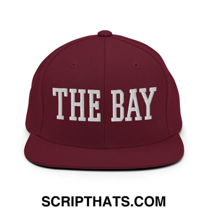 The Bay Varsity College Block Embroidered Flat Bill Brim Snapback Hat Maroon