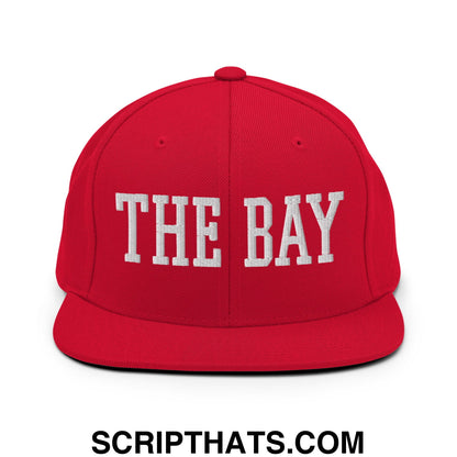 The Bay Varsity College Block Embroidered Flat Bill Brim Snapback Hat Red